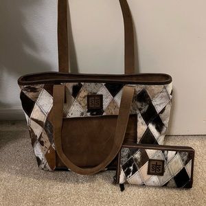 STS womens leather and cowhide Handbag with matching wallet